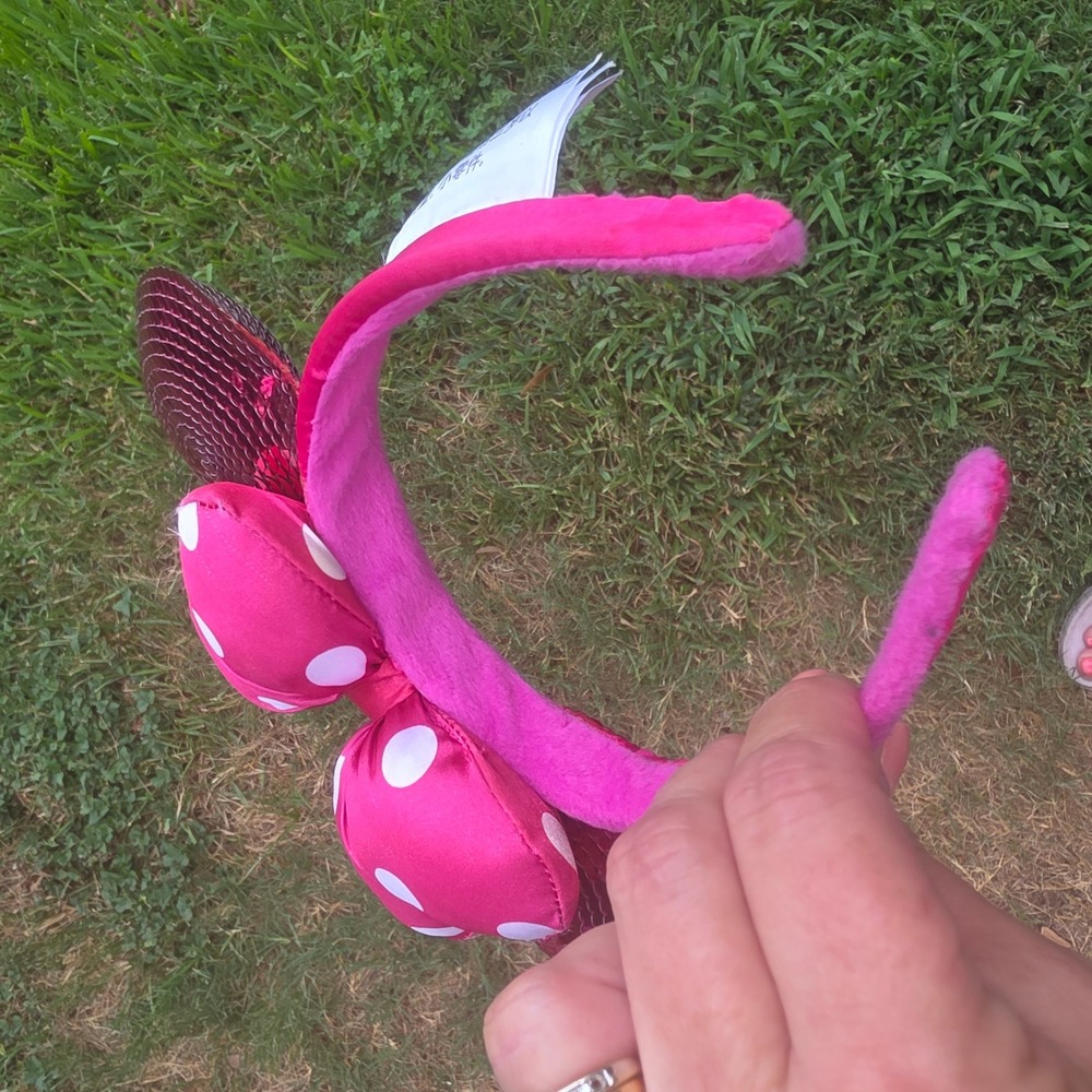 Disney Parks Minnie Mouse Ears Headband Lot Rose Gold Magenta Pink Sequins Bow - Picture 7 of 9